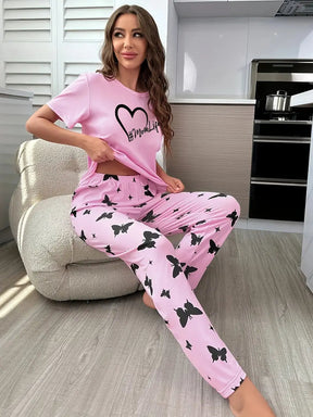 PINK MOMLIFE BURTERFLY PRINTED PAJAMA NIGHT SUIT FOR HER