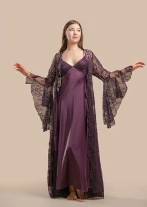 LONG SATIN & LACE NIGHTDRESS & ROBE SET