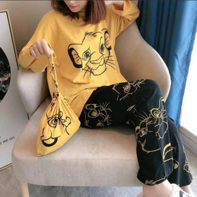 YELLOW AND BLACK TIGER PRINTED PJ SET