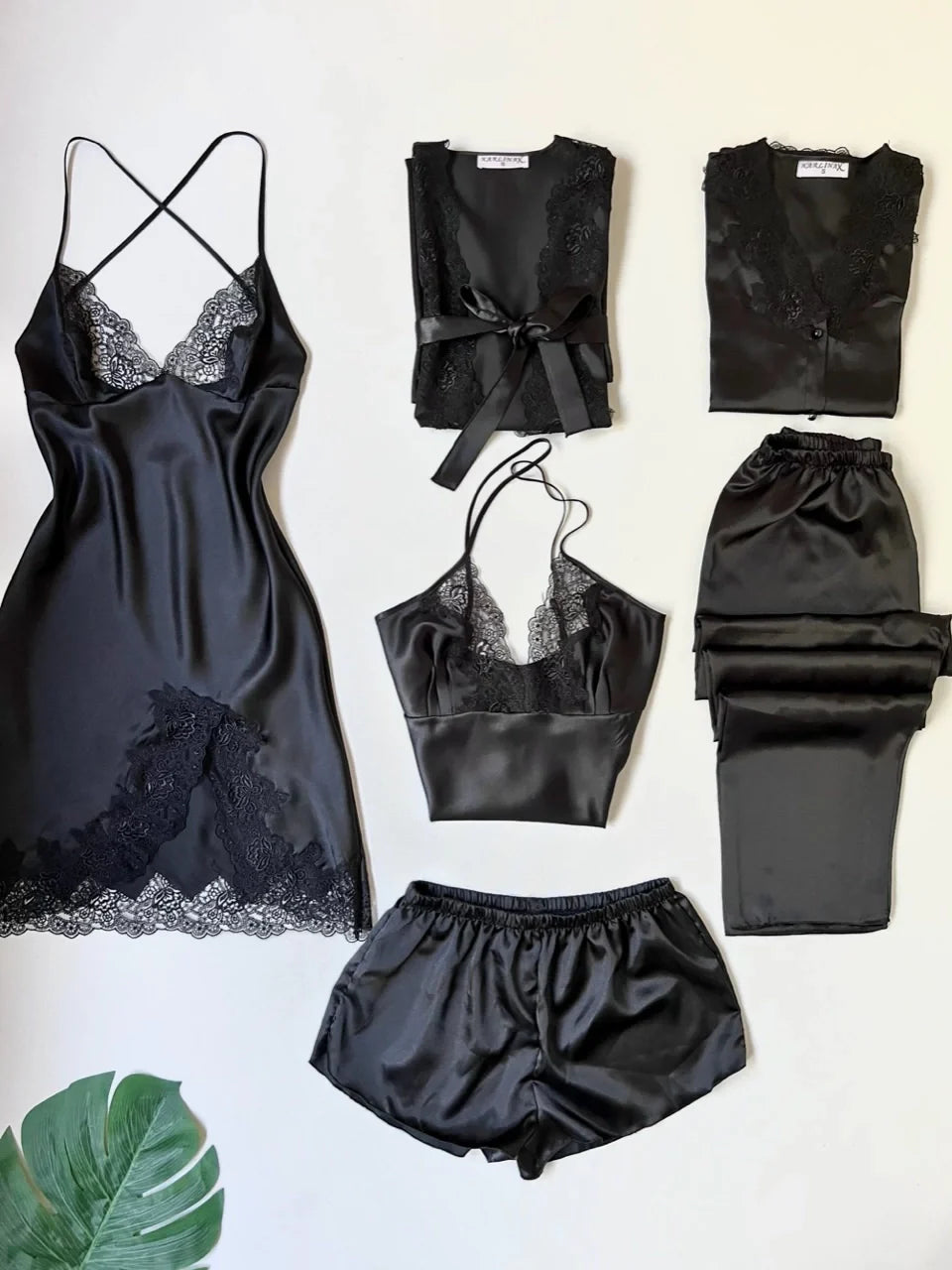 TURKISH SLIT STYLE BLACK 6PCS NIGHTY SET