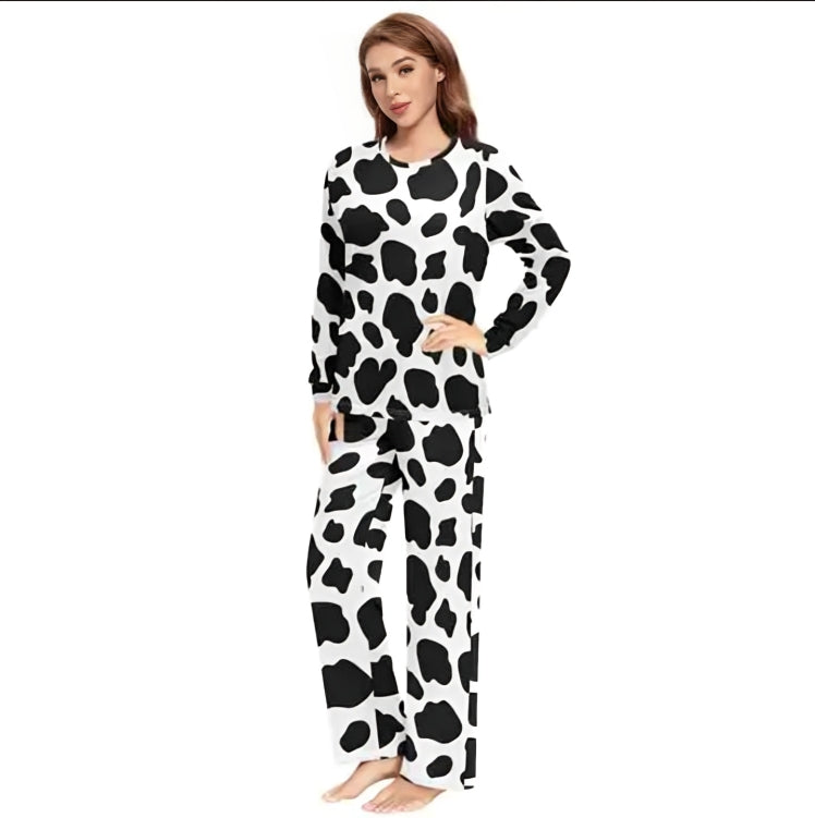 White Cow Print Fleece Casual Wear Set