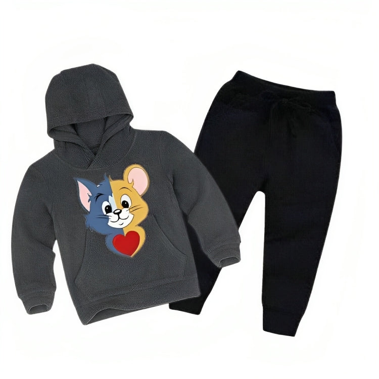 Charcoal Grey Tom & Jerry Printed Kids Hoodie Set