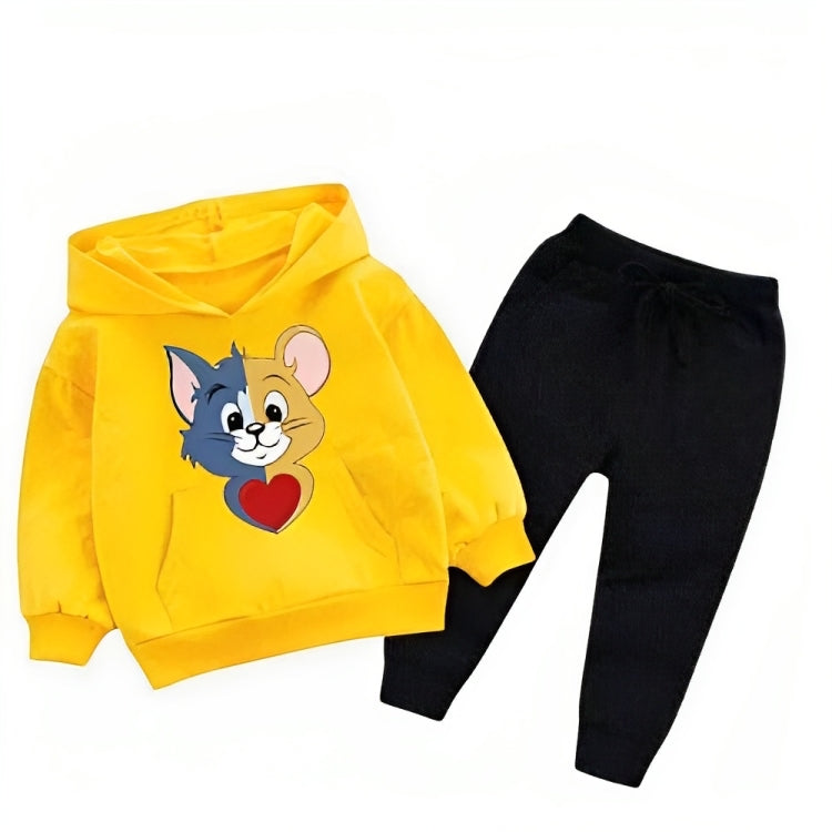 Yellow Tom & Jerry Printed Kids Hoodie Set