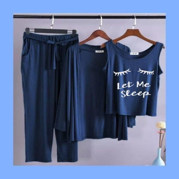 Blue Let me Sleep Women 3pcs Night Suit set