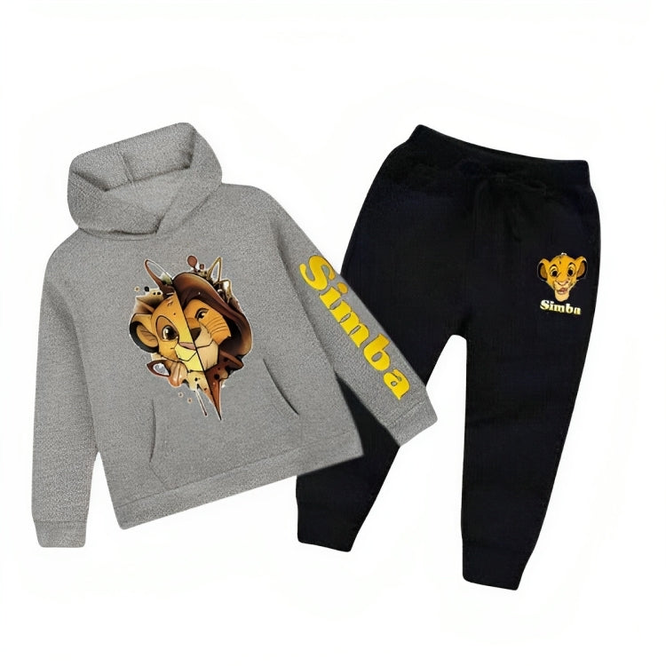 Grey Lion Simba Printed Kids Hoodie Set