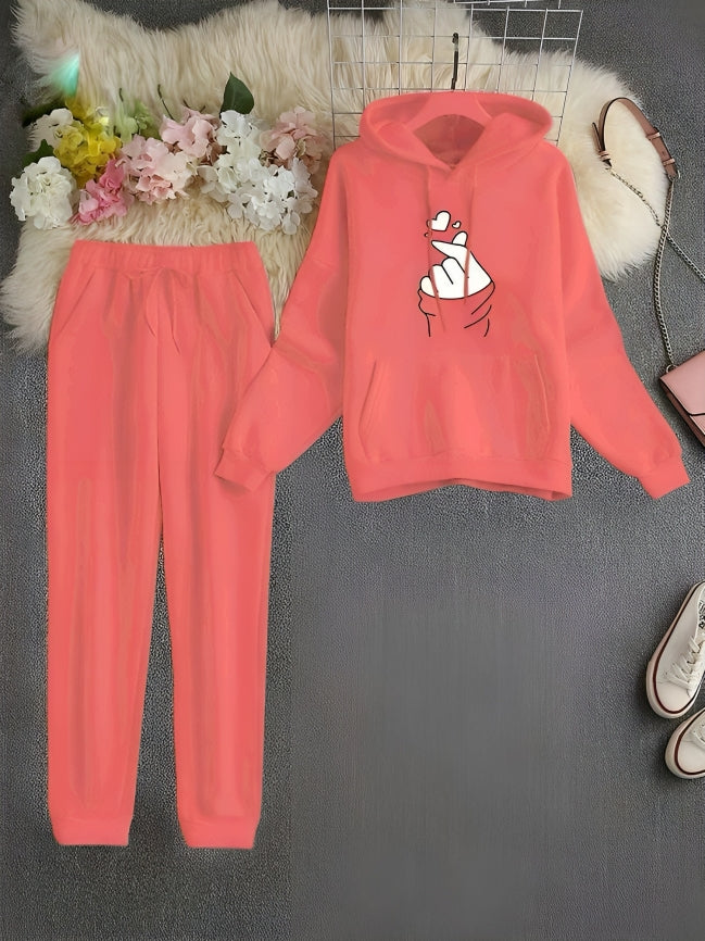 Peach Love Charm Ladies Hooded Style Winter Fleece Tracksuit