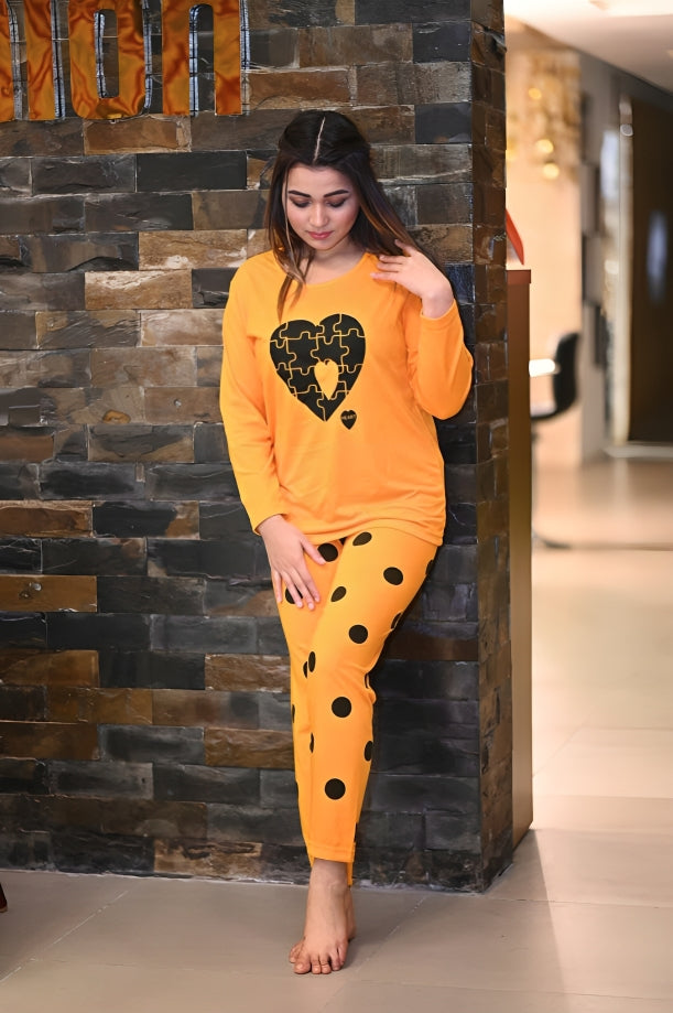 Yellow Heart Puzzle Ladies Nightsuit