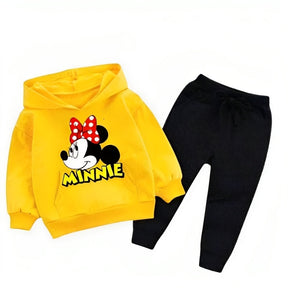 Yellow Minnie Printed Kids Hoodie Set