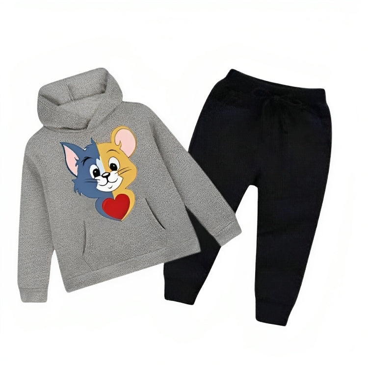 Grey Tom & Jerry Printed Kids Hoodie Set