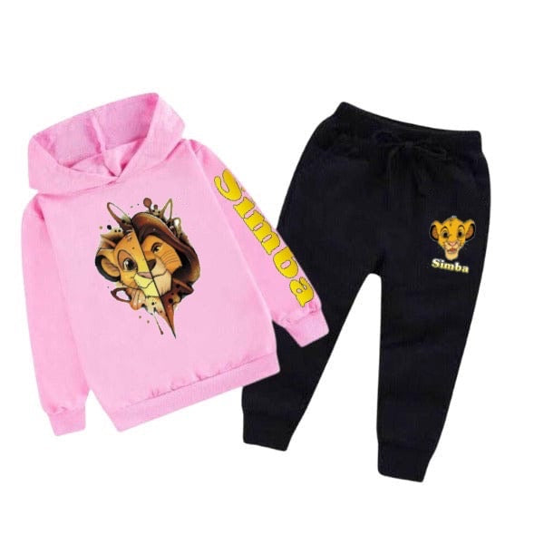 Pink Lion Simba Printed Kids Hoodie Set