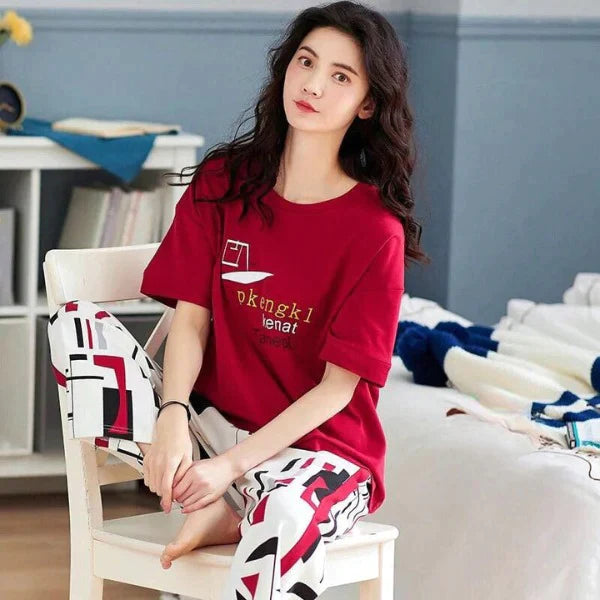 RED PKENGKL PRINTED PJ SET