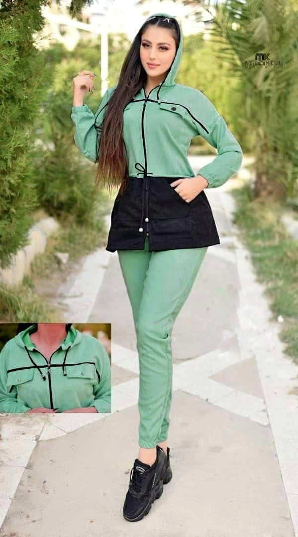 Sea Green Winter Pocket Fleece Tracksuit For Women