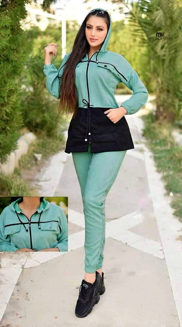 Sea Blue Winter Pocket Fleece Tracksuit For Women