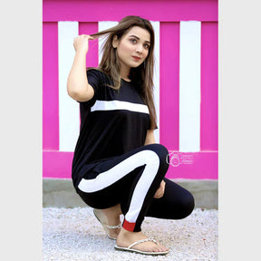 Black Double Panel Track Suit For Women