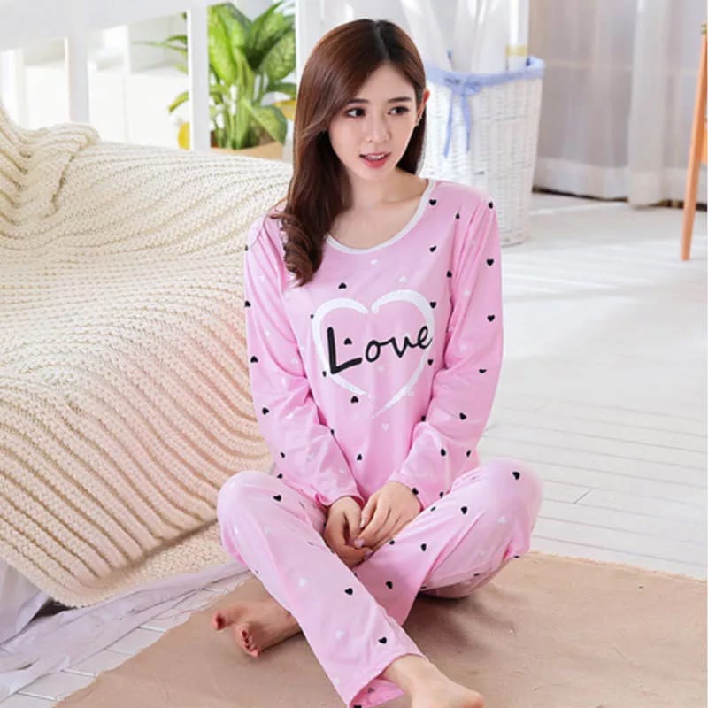 Pink Love Heart Printed Night Suit for Her