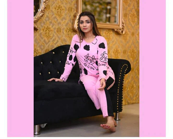 PINK & BLACK COW PRINTED PJ SET