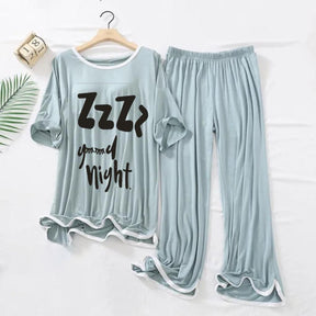 Zzz... Good Night Half sleeves blue with white round neck Palazzo Pajama Night Suit