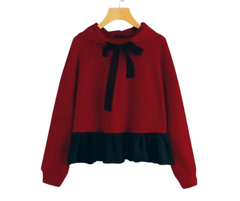 Women Ribbon Tie Style Hoodie