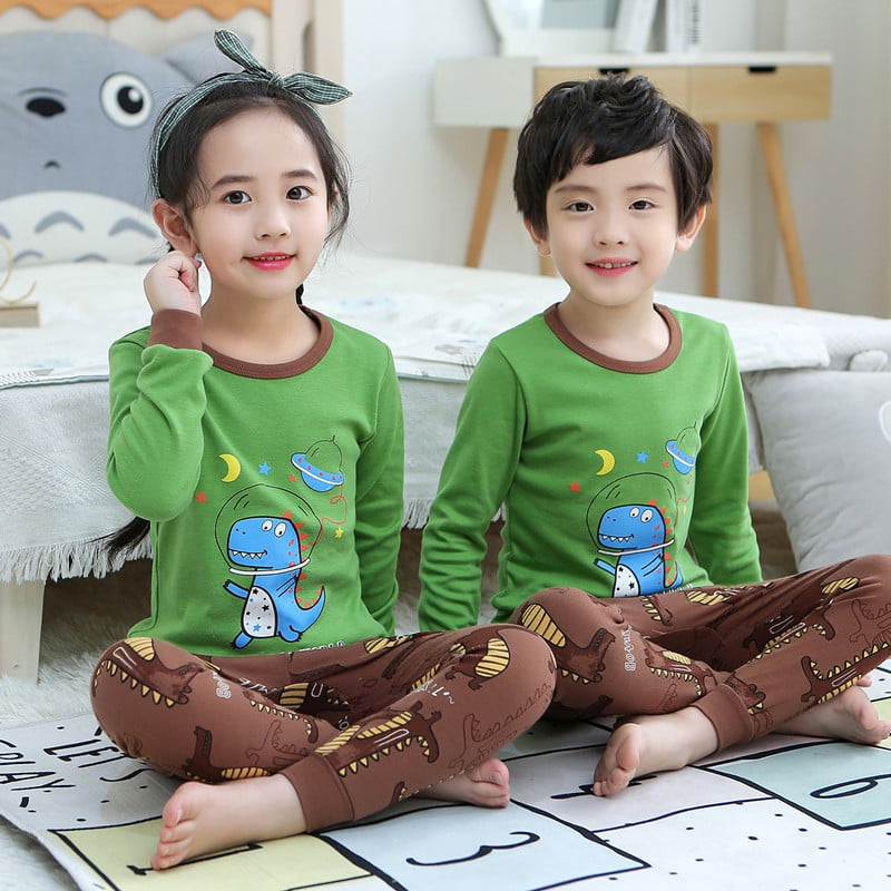 GREEN AND BROWN DINO PRINTED KIDS WEAR